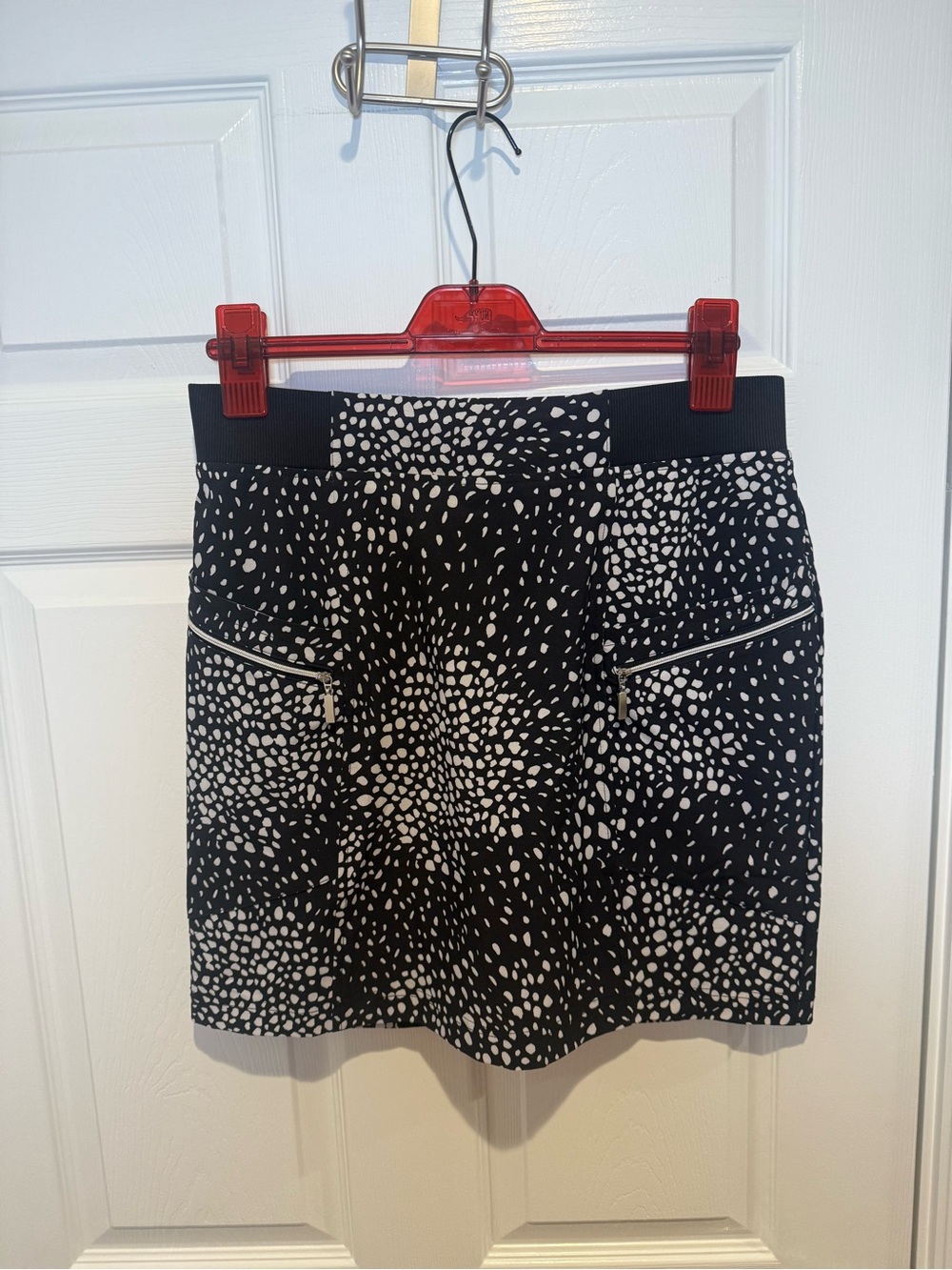 Chico's Black and White Speckled Mini Skirt with Zip Detail